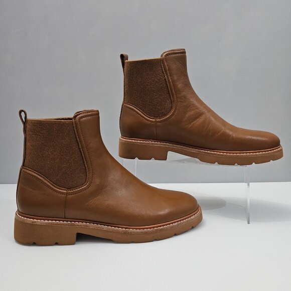 NEW Vince Rue Ankle Bootie Womens 10 Light Fawn Leather Water Repellent Chelsea - Picture 3 of 14